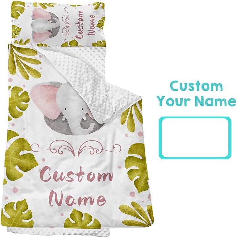 Custom Personalized Name Kids Nap Mat Baby Elephant Pattern