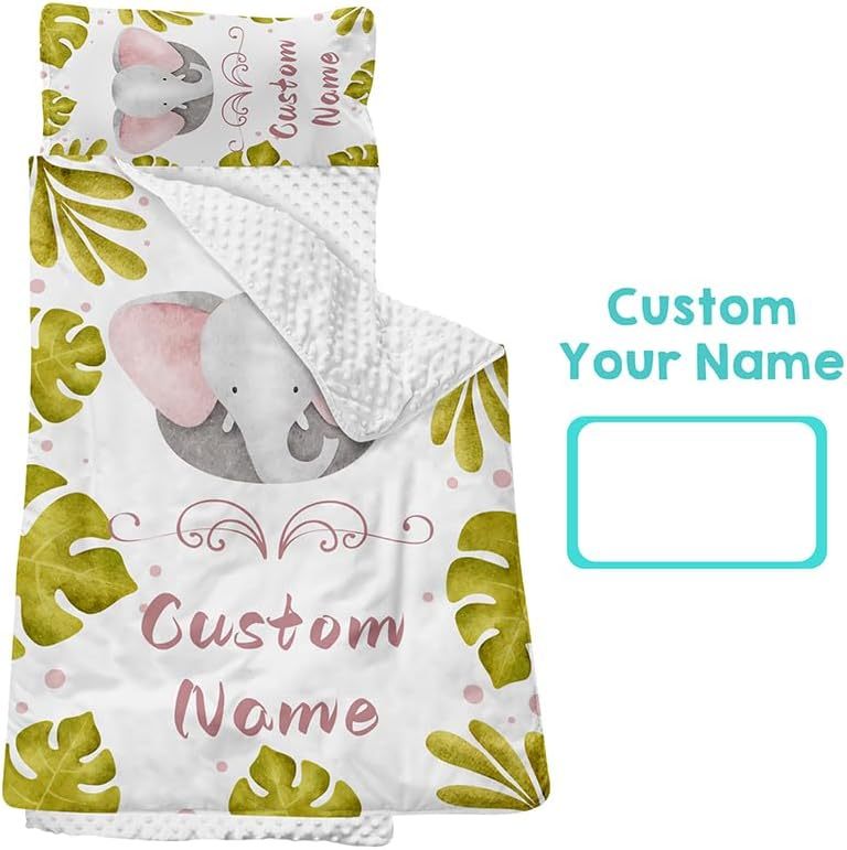 Custom Personalized Name Kids Nap Mat Baby Elephant Pattern