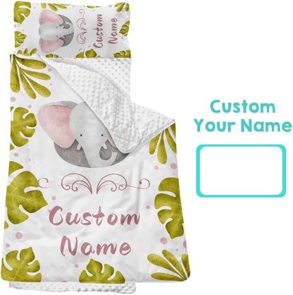 Custom Personalized Name Kids Nap Mat Baby Elephant Pattern