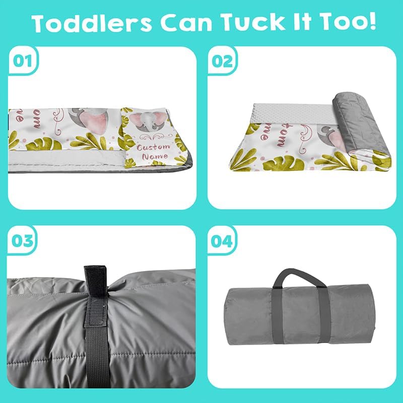 Custom Personalized Name Kids Nap Mat Baby Elephant Pattern