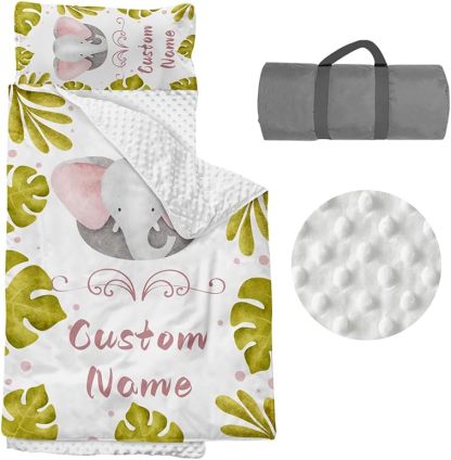 Custom Personalized Name Kids Nap Mat Baby Elephant Pattern