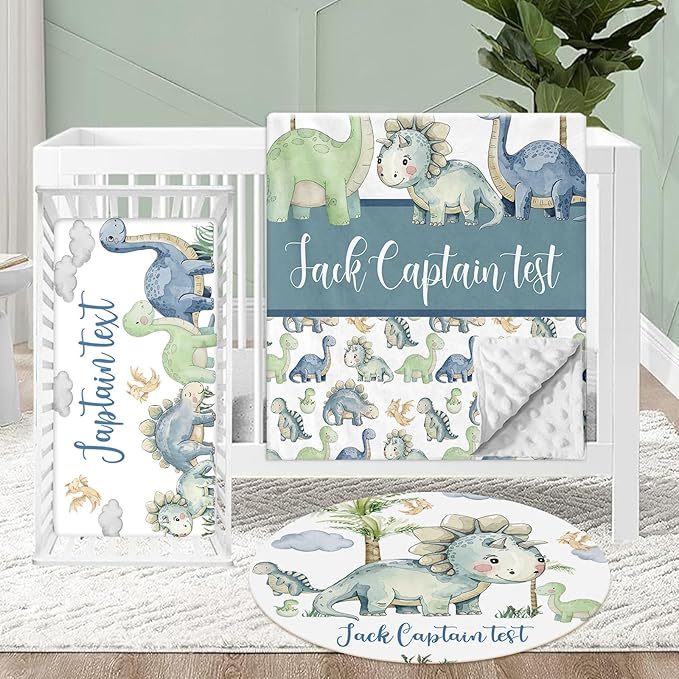 Personalized Crib Bedding Set for Baby, 3 Pcs Double Layer Custom Name Crib Set
