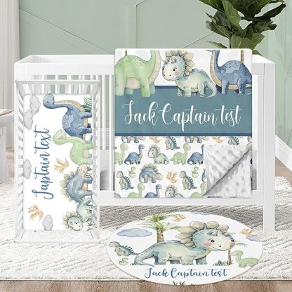 Personalized Crib Bedding Set for Baby, 3 Pcs Double Layer Custom Name Crib Set
