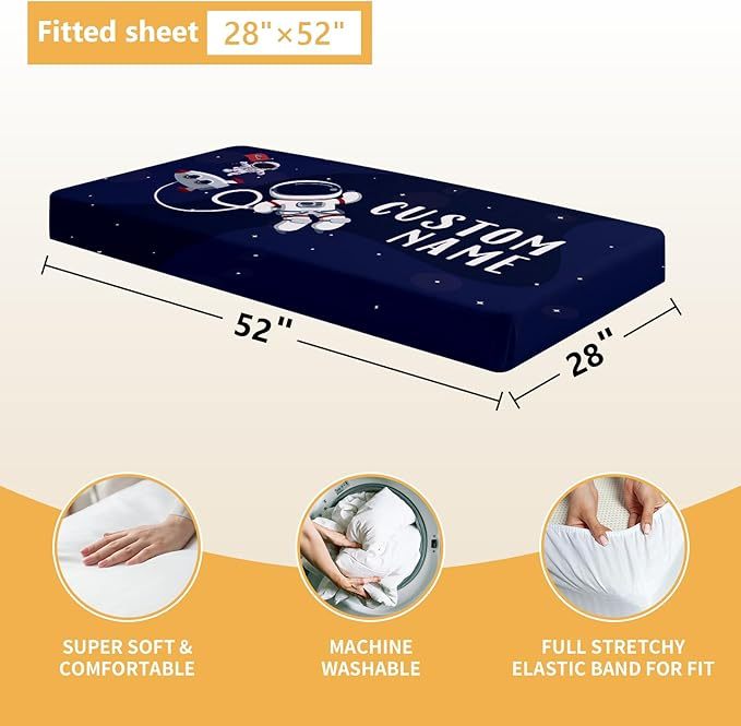 Personalized Crib Bedding Set, 5 Pcs Custom Nursery Bedding Sets with Name, Blue Astronaut for Baby Boys Girls