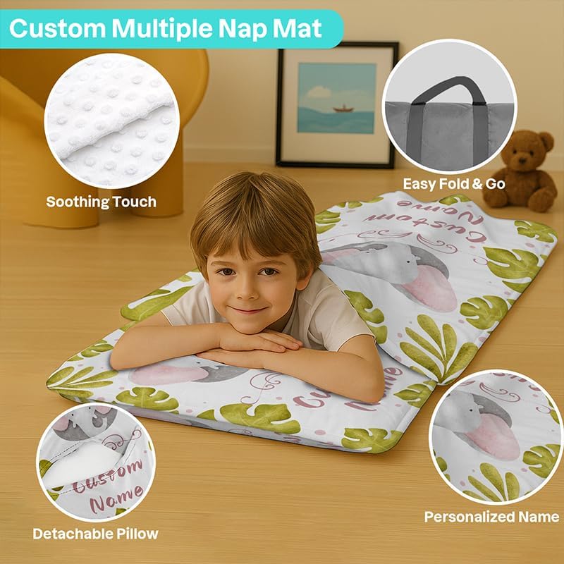 Custom Personalized Name Kids Nap Mat Baby Elephant Pattern