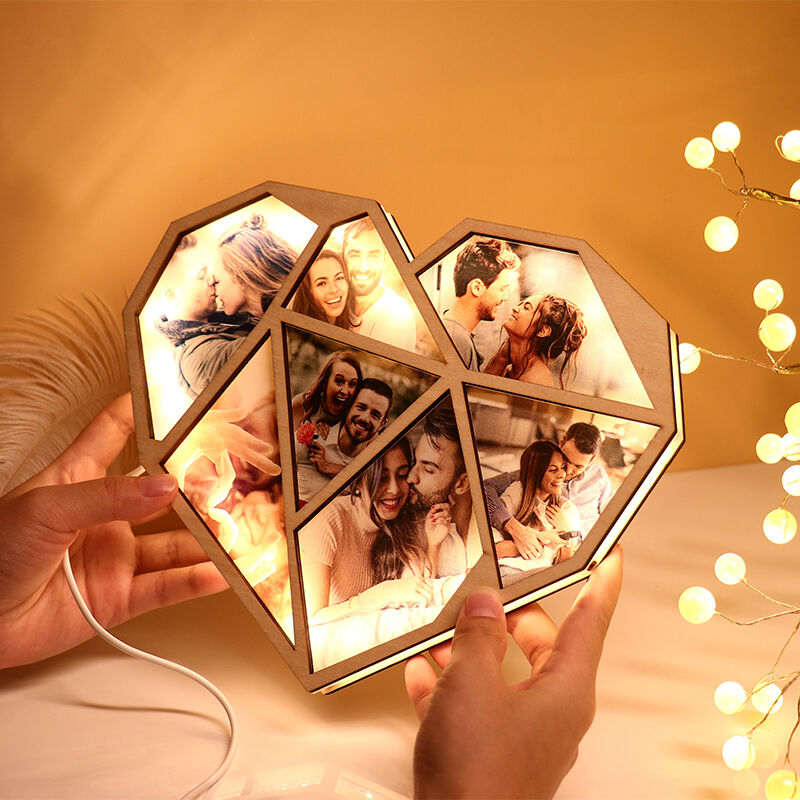 Custom Photo Wooden Lamp Personalized Heart Led Night Light Home Decoration Gift