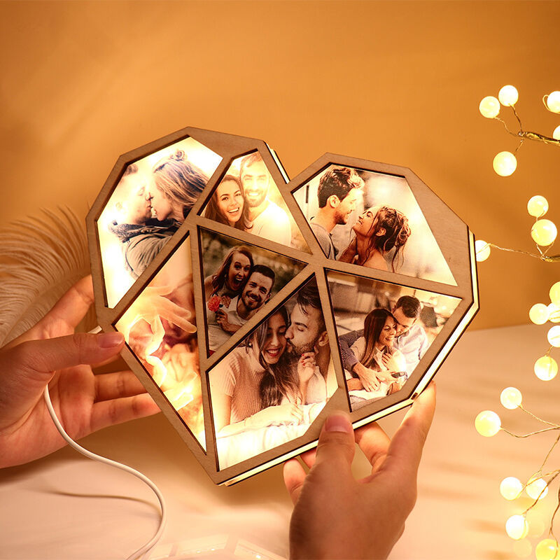 Custom Photo Wooden Lamp Personalized Heart Led Night Light Home Decoration Gift