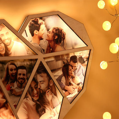 Custom Photo Wooden Lamp Personalized Heart Led Night Light Home Decoration Gift