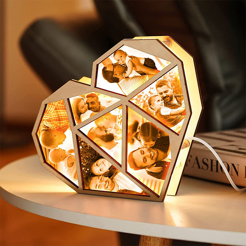 Custom Photo Wooden Lamp Personalized Heart Led Night Light Home Decoration Gift