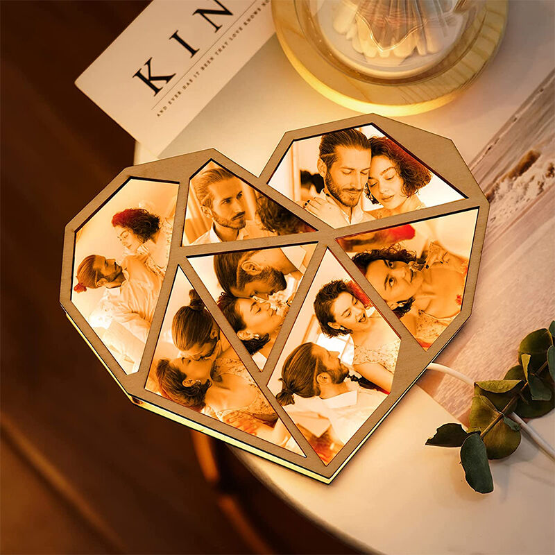 Custom Photo Wooden Lamp Personalized Heart Led Night Light Home Decoration Gift