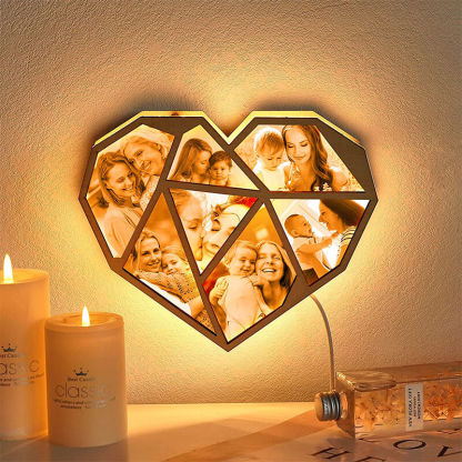 Custom Photo Wooden Lamp Personalized Heart Led Night Light Home Decoration Gift
