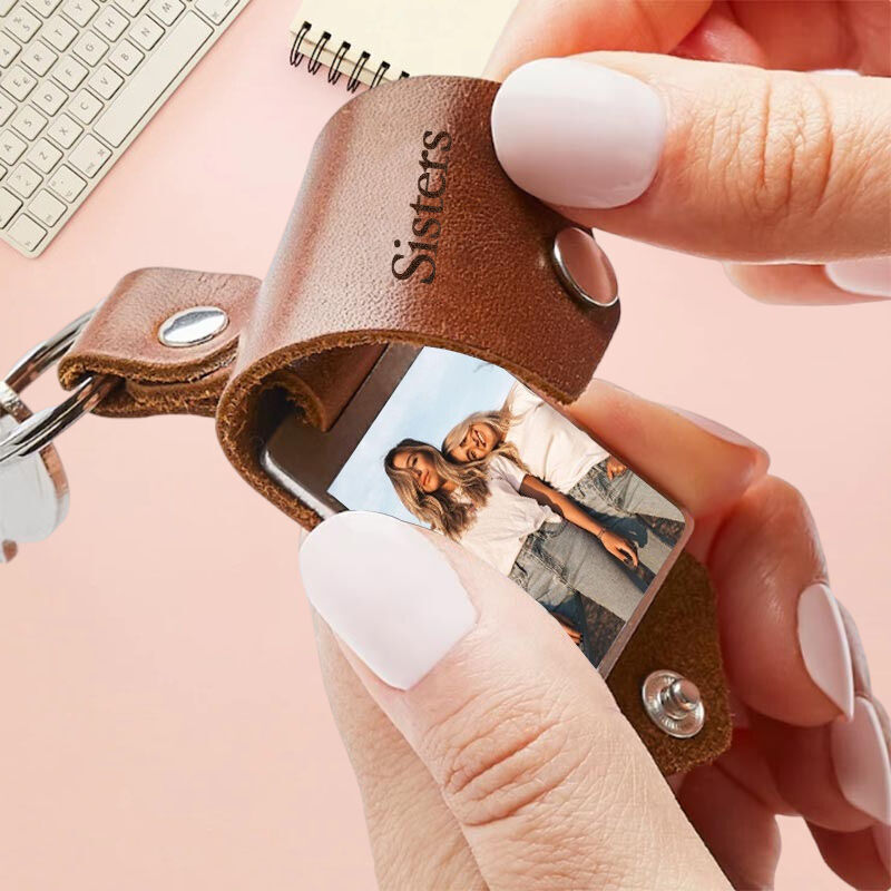 Custom Mini Photo Leather Keychain for Him