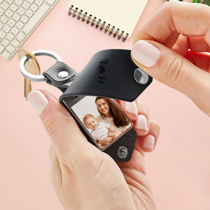 Custom Mini Photo Leather Keychain for Him