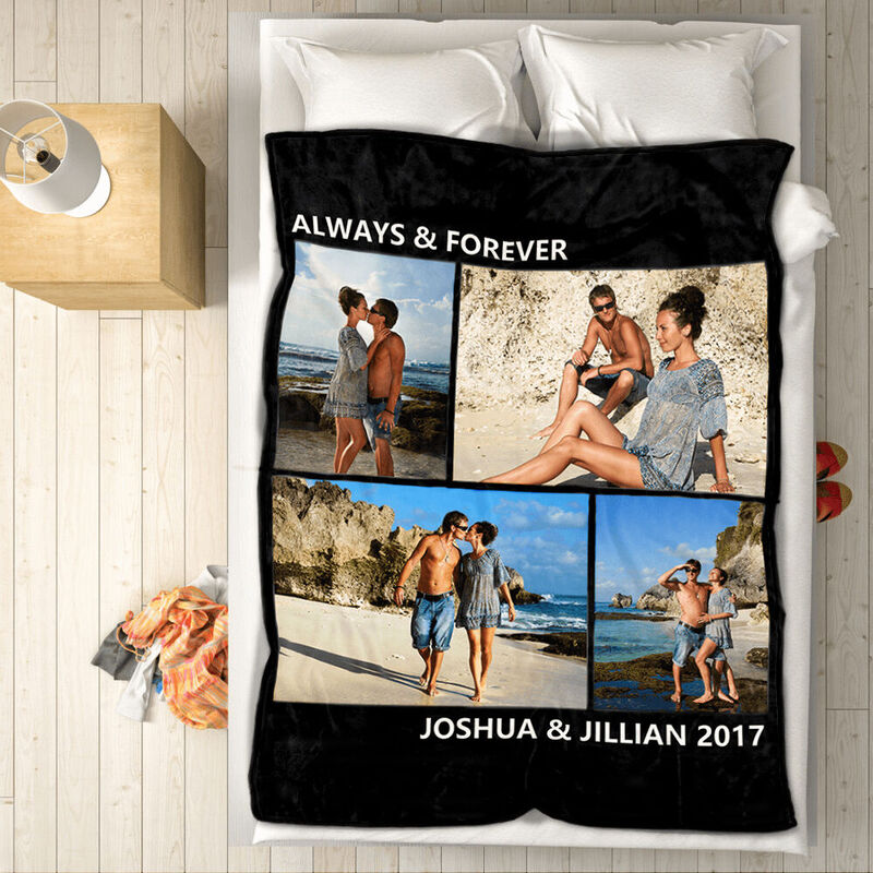 Personalized Photo Coral Fleece Blanket For Family with Engraving