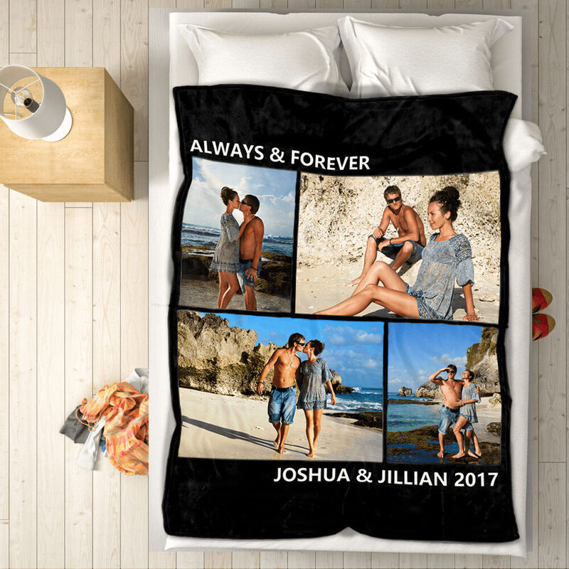 Personalized Photo Coral Fleece Blanket For Family with Engraving
