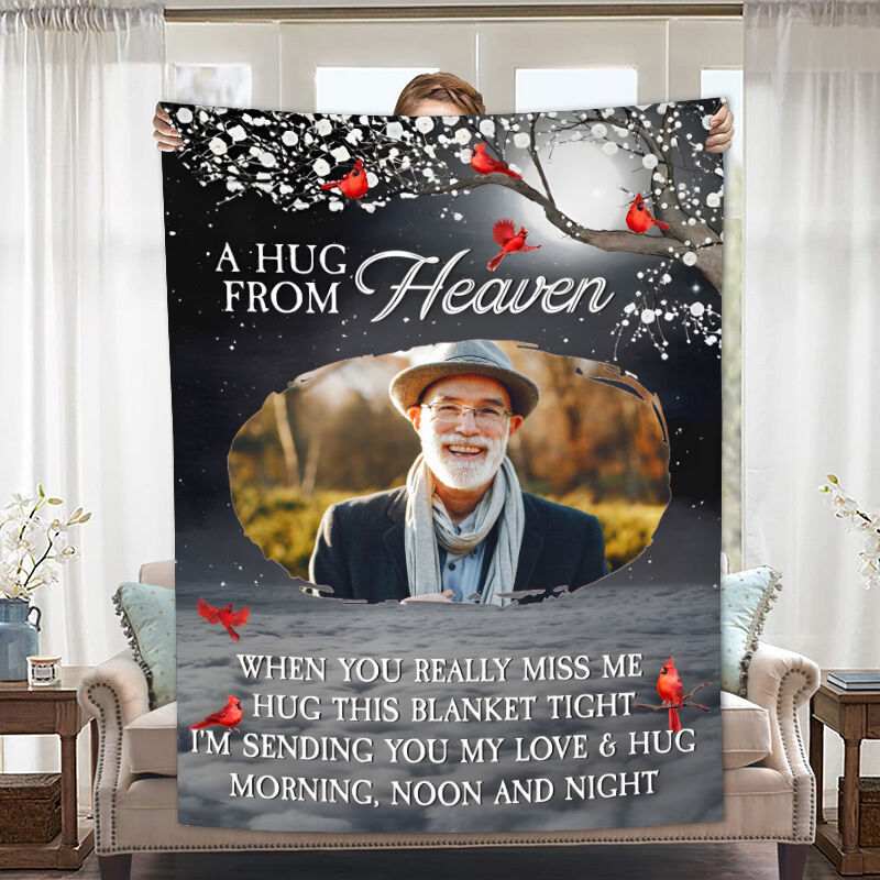 Personalized Photo Blanket with Bird Pattern Memorial Present for Special Person "A Hug From Heaven"