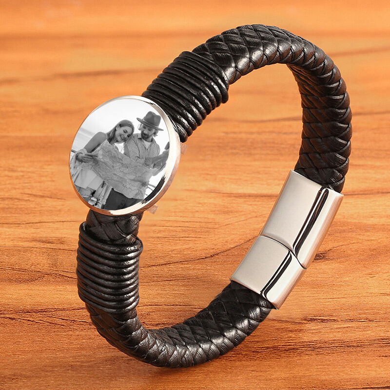 Personalized Leather Men's Bracelet Custom Photo Sweet Gift For Him