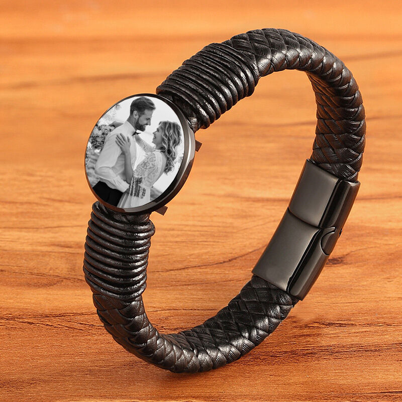 Personalized Leather Men's Bracelet Custom Photo Sweet Gift For Him