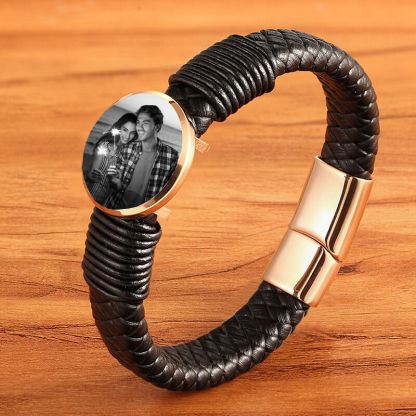 Personalized Leather Men's Bracelet Custom Photo Sweet Gift For Him