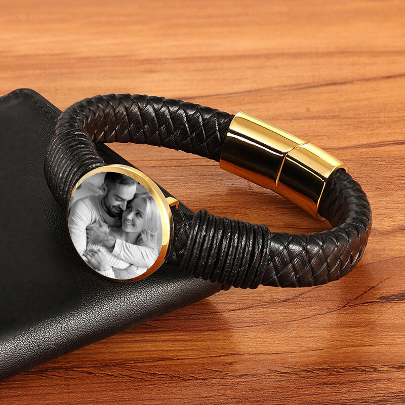Personalized Leather Men's Bracelet Custom Photo Sweet Gift For Him