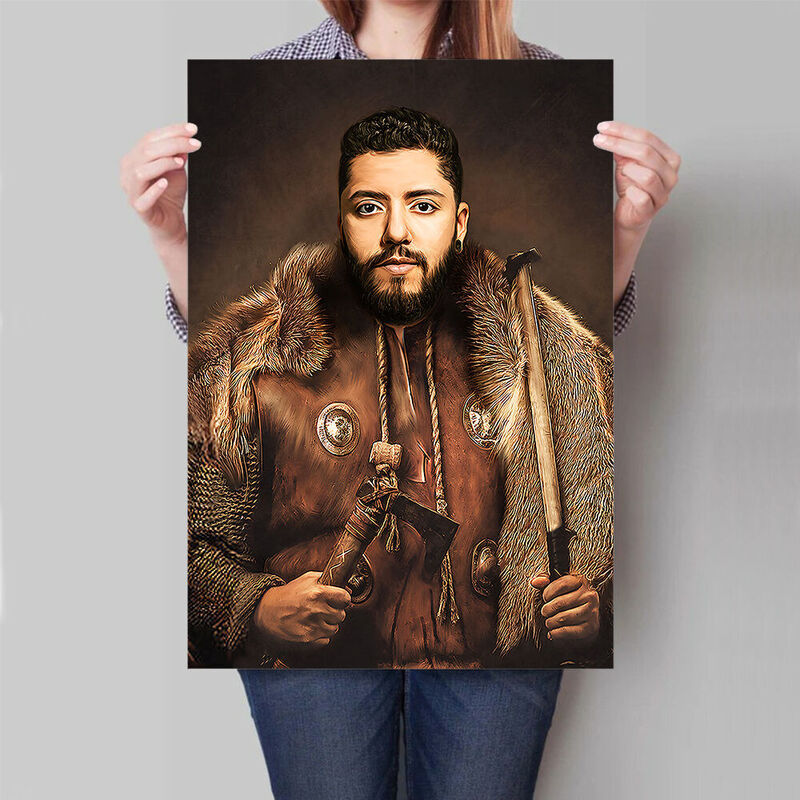 The Viking Custom Vintage Royal Portrait Based on Head Photo Great Gift for Him
