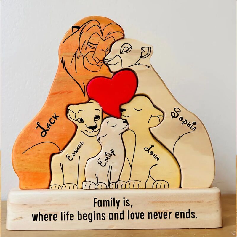 Personalized Wooden Lion Family Puzzle Fun Gift For Christmas
