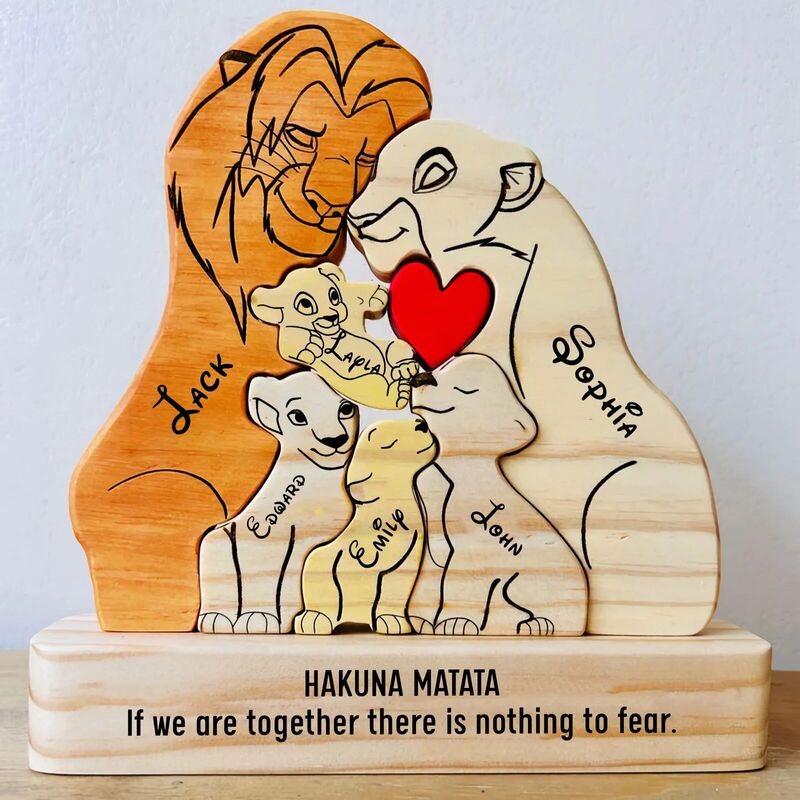 Personalized Wooden Lion Family Puzzle Fun Gift For Christmas