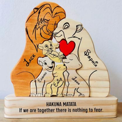 Personalized Wooden Lion Family Puzzle Fun Gift For Christmas
