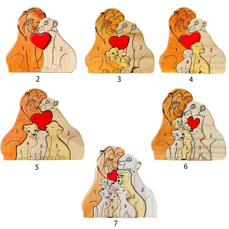 Personalized Wooden Lion Family Puzzle Fun Gift For Christmas
