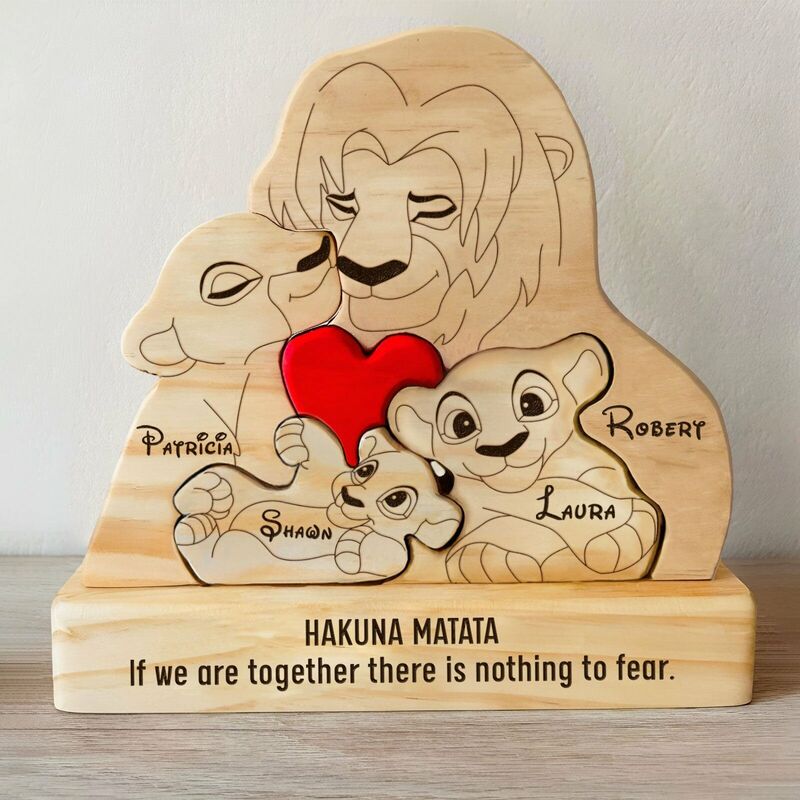 Personalized Lion Family Wooden Puzzle Memorial Gift For The Family