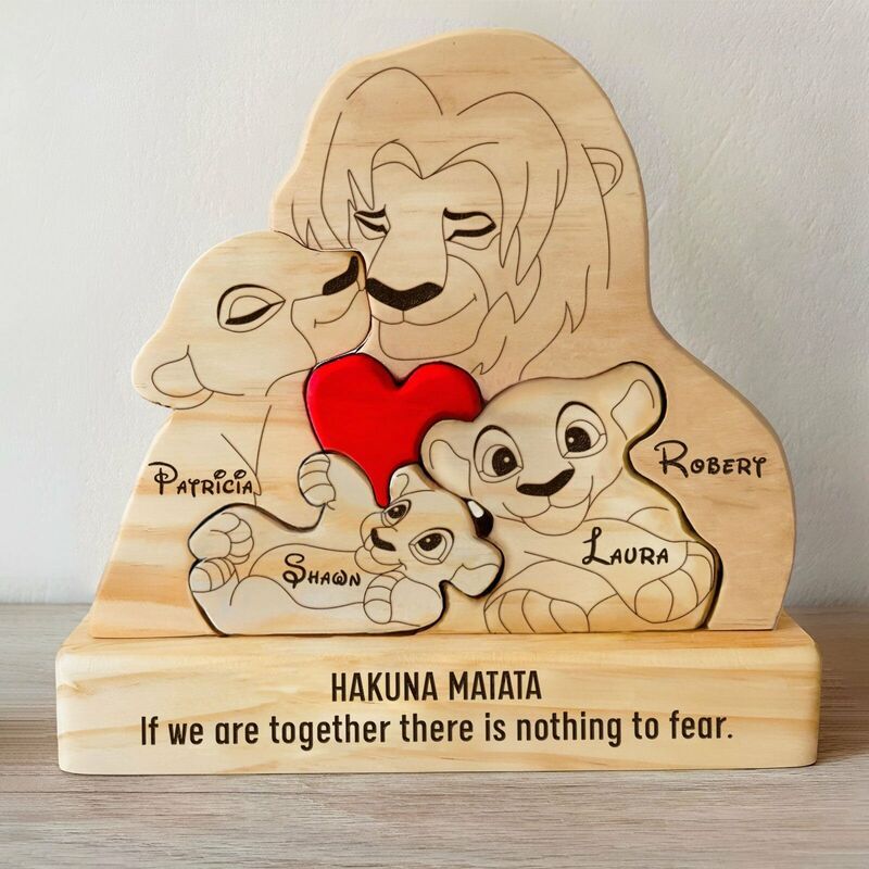 Personalized Lion Family Wooden Puzzle Memorial Gift For The Family