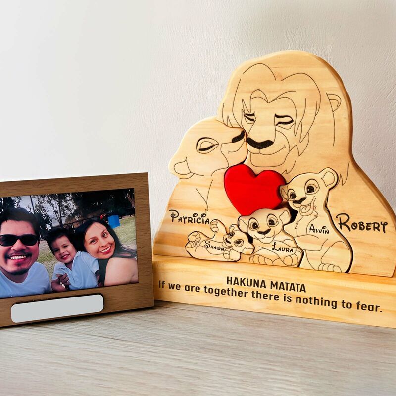 Personalized Lion Family Wooden Puzzle Memorial Gift For The Family