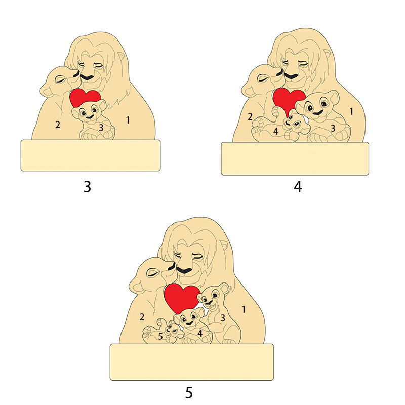 Personalized Lion Family Wooden Puzzle Memorial Gift For The Family