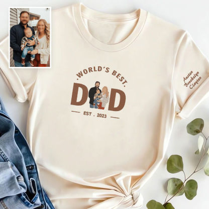 Personalized T-shirt Embroidered World's Best Dad with Custom Photo Unique Gift for Father's Day