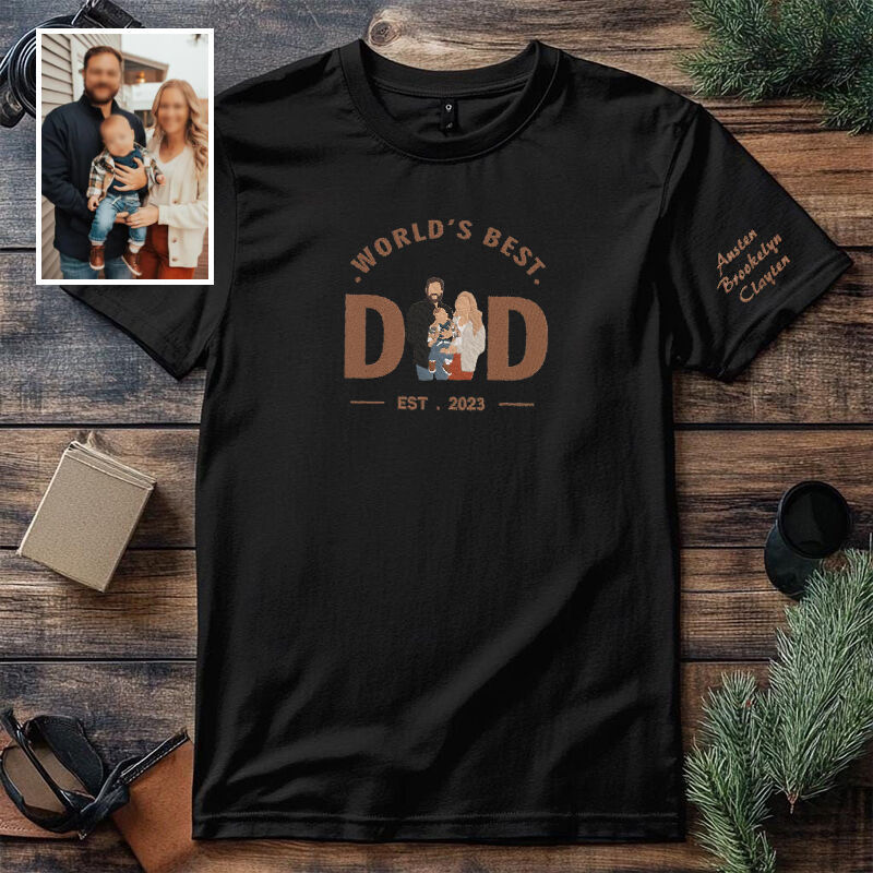 Personalized T-shirt Embroidered World's Best Dad with Custom Photo Unique Gift for Father's Day