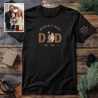 Personalized T-shirt Embroidered World's Best Dad with Custom Photo Unique Gift for Father's Day