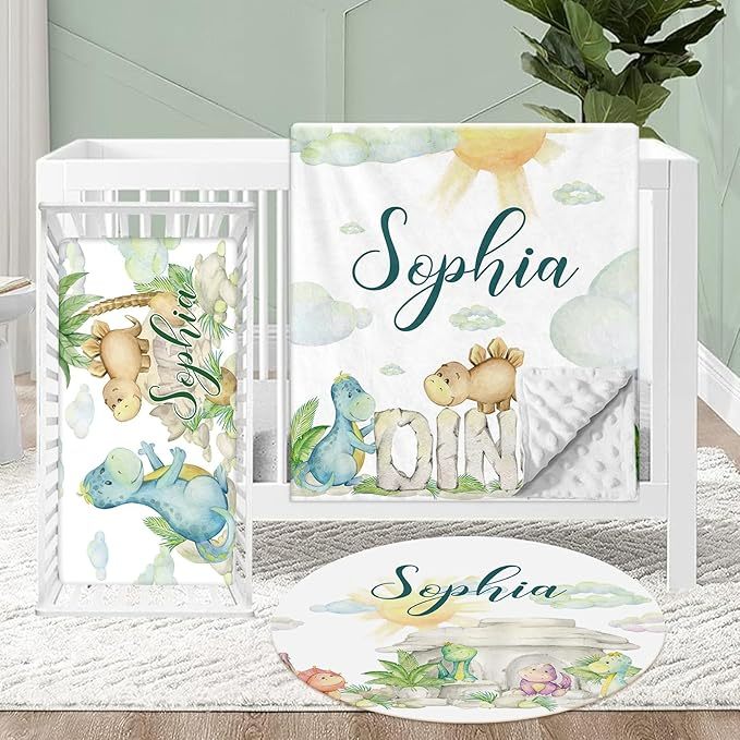 Personalized Crib Bedding Set for Baby, 3 Pcs Double Layer Custom Name Crib Set