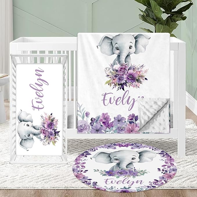 Personalized Crib Bedding Set for Baby, 3 Pcs Double Layer Custom Name Crib Set