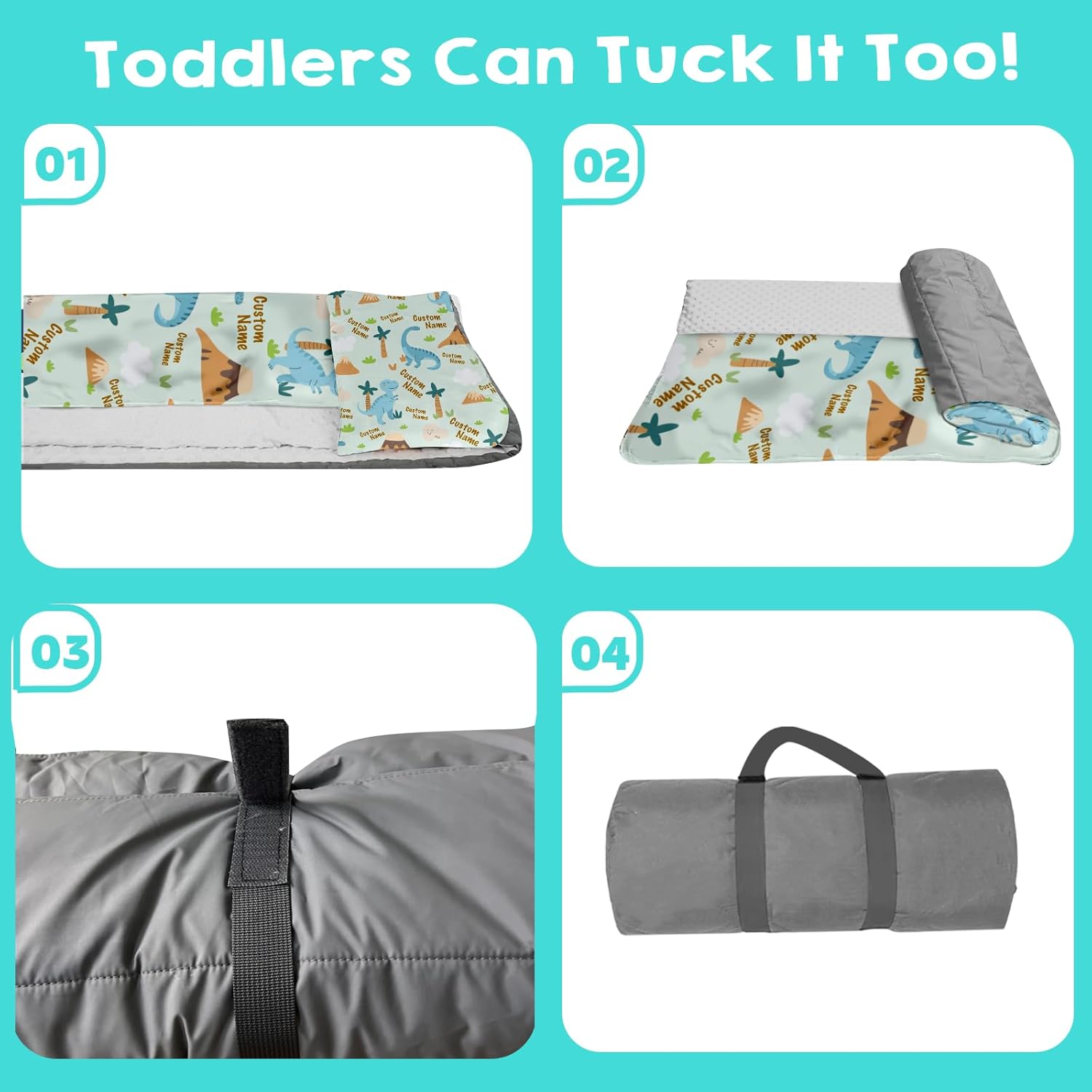Custom Personalized Name Kids Nap Mat Green Dinosaur
