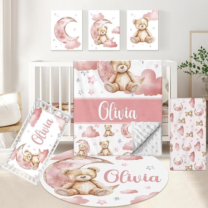 Personalized 5 Pcs Custom Baby Crib Set with Name