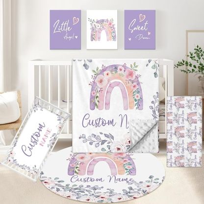 Personalized Crib Set 5 Pcs Nursery Bedding Set With Double Layer For Boys Girls