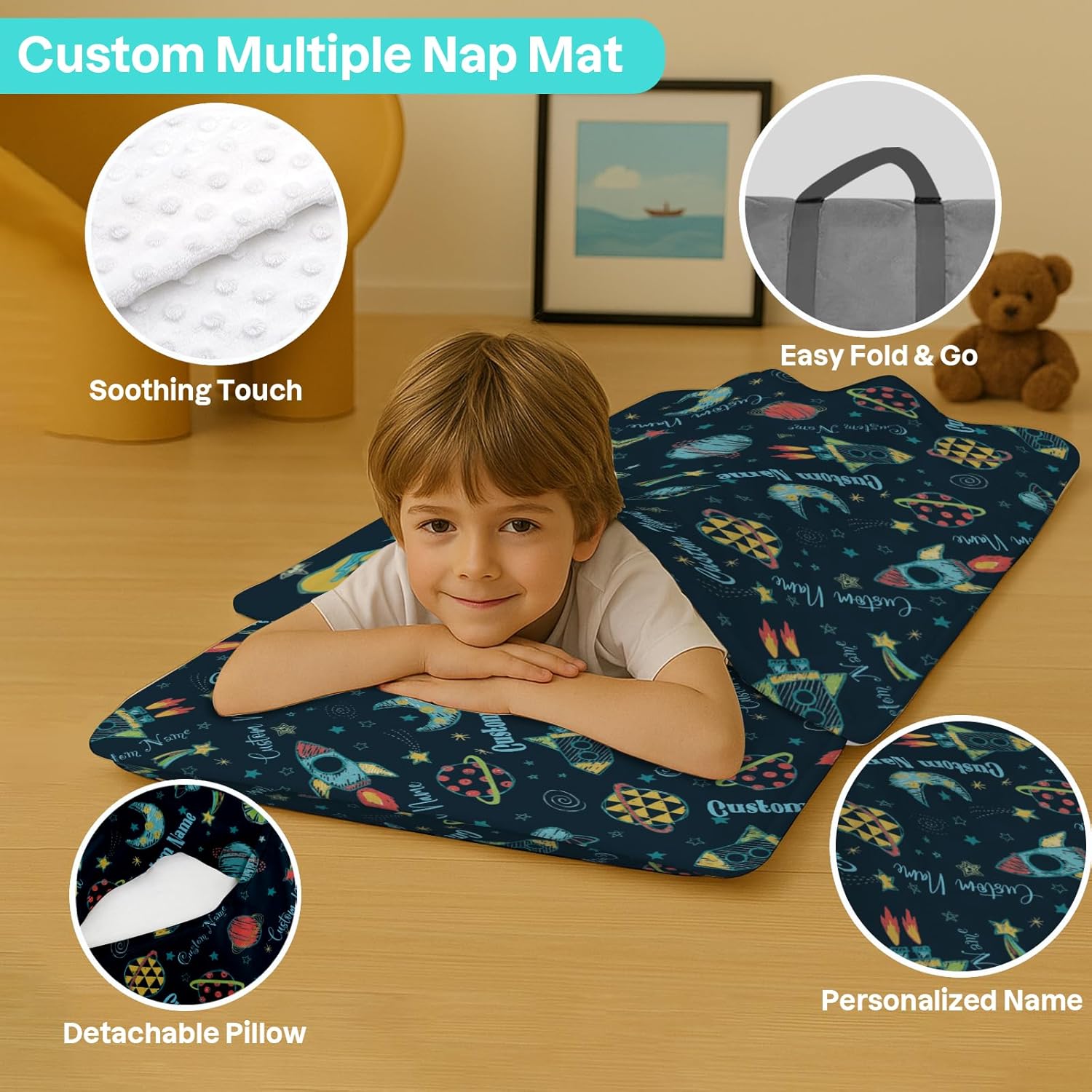 Custom Personalized Kids Nap Mat Space Pattern