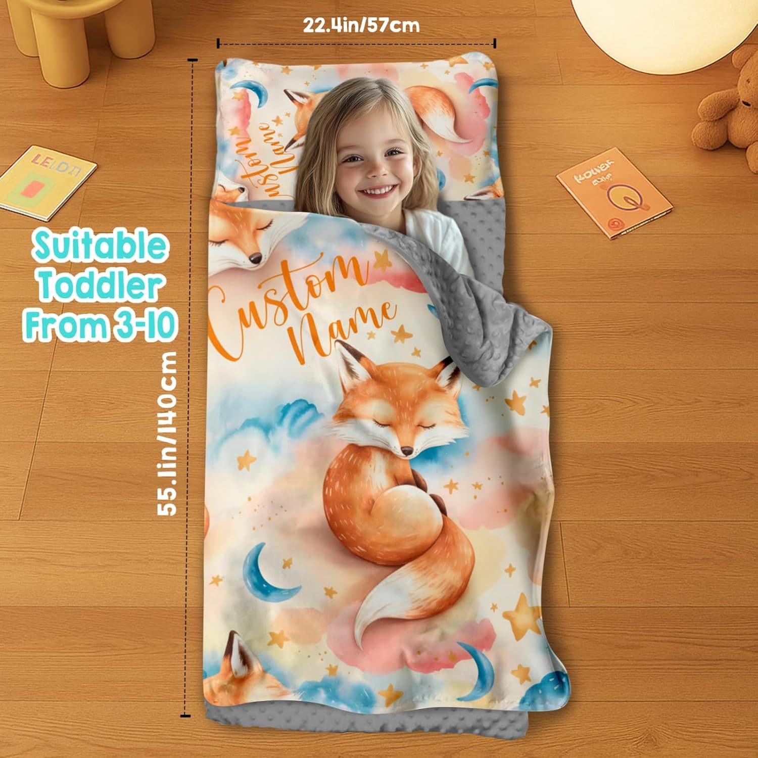 Custom Personalized Name Kids Nap Mat Cute Fox Pattern