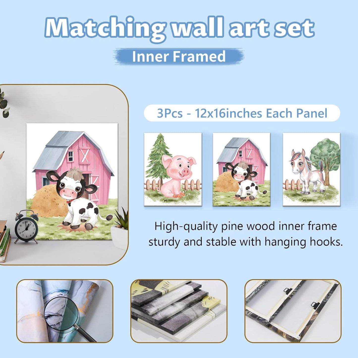 5 Pcs Custom Crib Set With Name, Soft Farm Animal Set for Boy Girls, Customized Gift for Toddler Infant