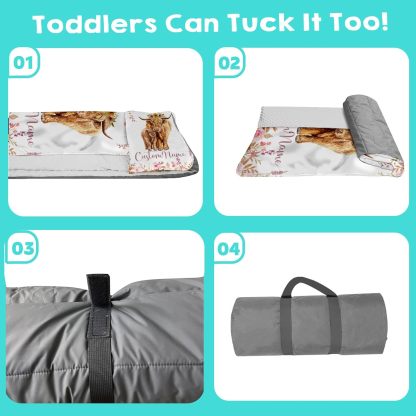 Custom Personalized Name Kids Nap Mat Highland Cow Pattern