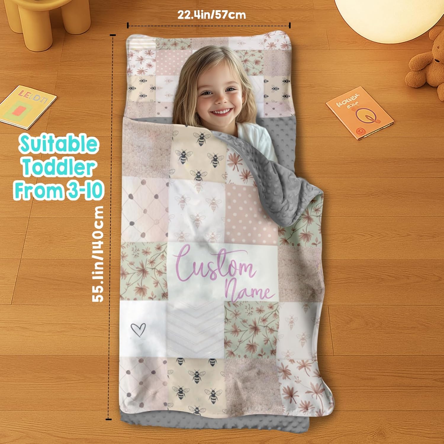 Custom Personalized Name Kids Nap Mat Bee Pattern