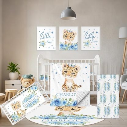 Personalized Crib Bedding Set Blue Astronaut for Baby Boys Girls