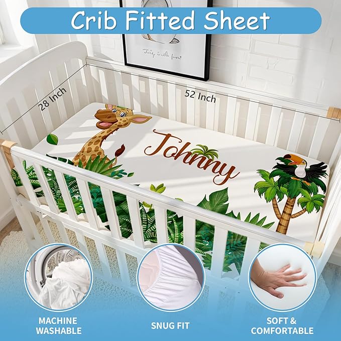 Personalized Baby Crib Bedding Set, 5 Pcs Custom Name Nursery Bedding Set for Boys Girls