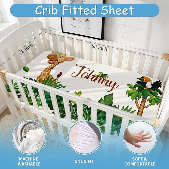 Personalized Baby Crib Bedding Set, 5 Pcs Custom Name Nursery Bedding Set for Boys Girls
