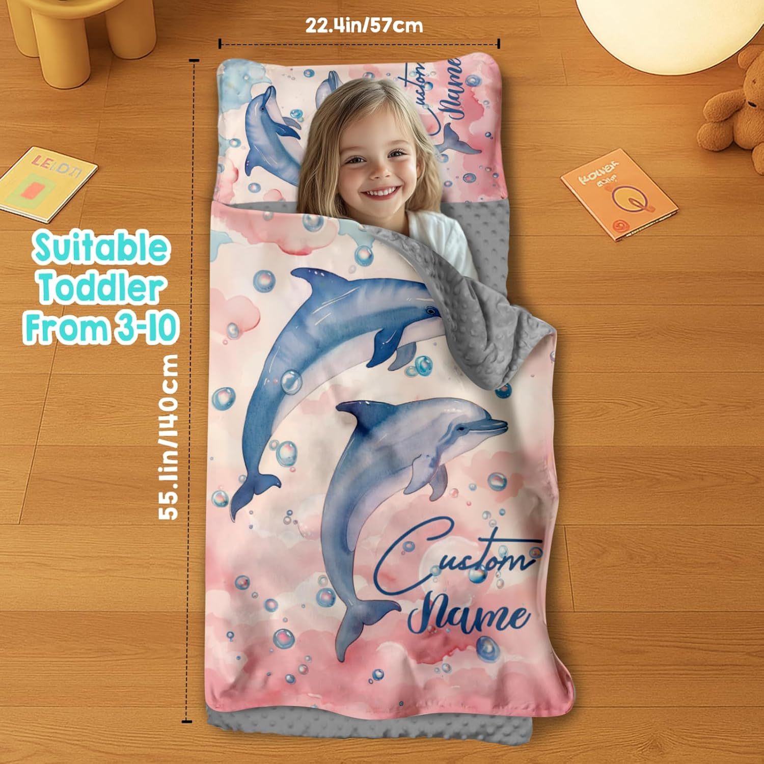 Custom Personalized Name Kids Nap Mat Cute Dolphin Pattern